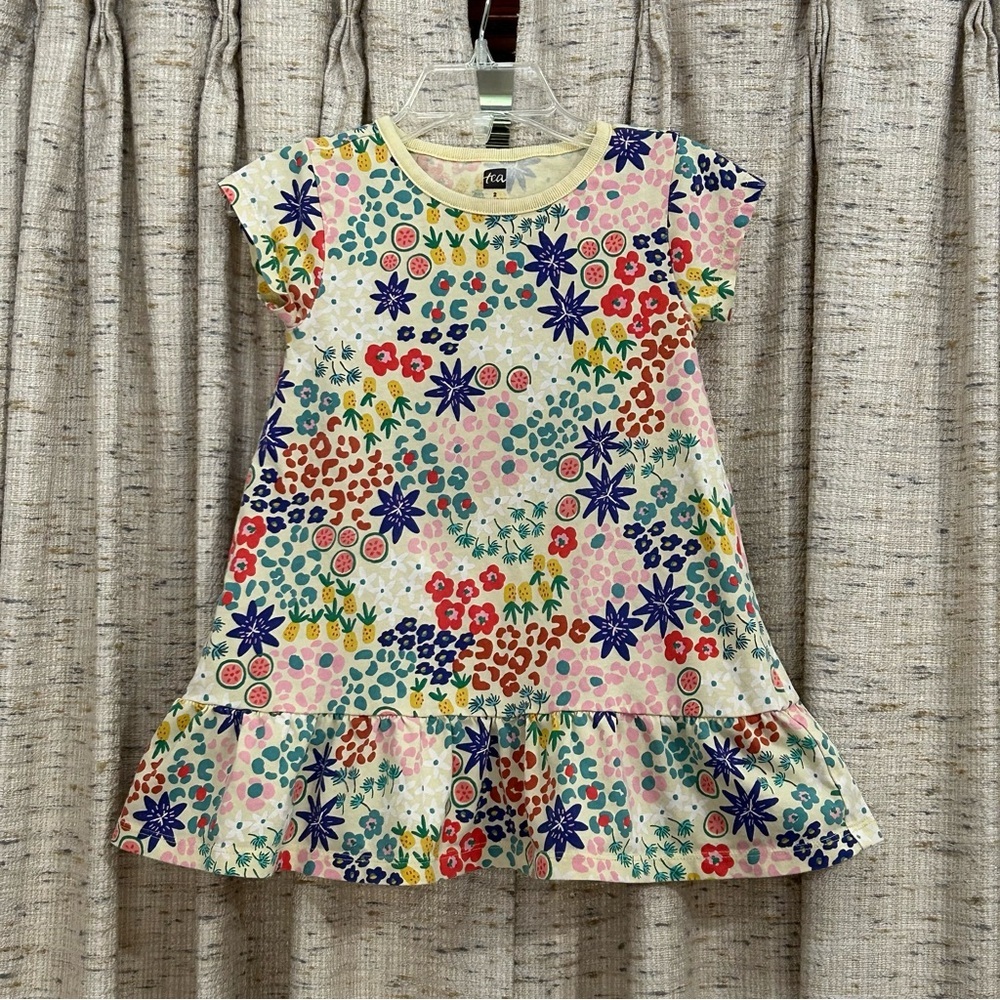 Tea Collection Tropical Floral Ruffle Hem Dress